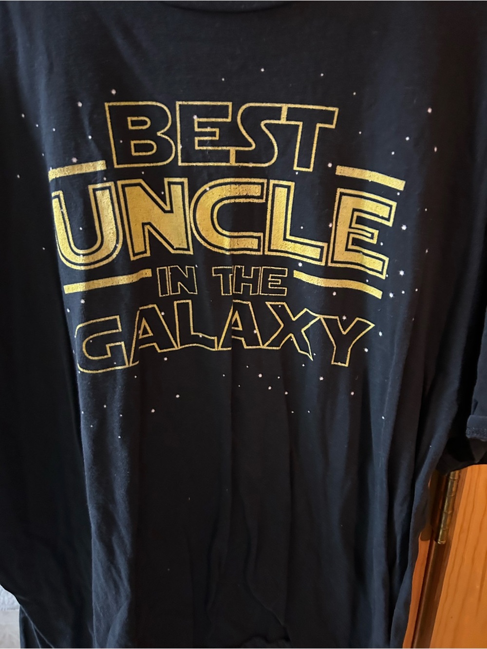 Port and Company Black T-Shirt with Gold “Best Uncle in the Galaxy” Graphic